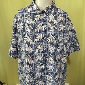 Nat Nast Men's Blue White Floral Coconut Leaf Hawaiian Silk Shirt 2XL XXL